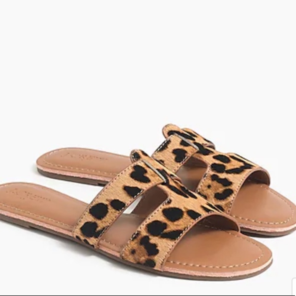 NWT jcrew leopard print calf hair slides sandals